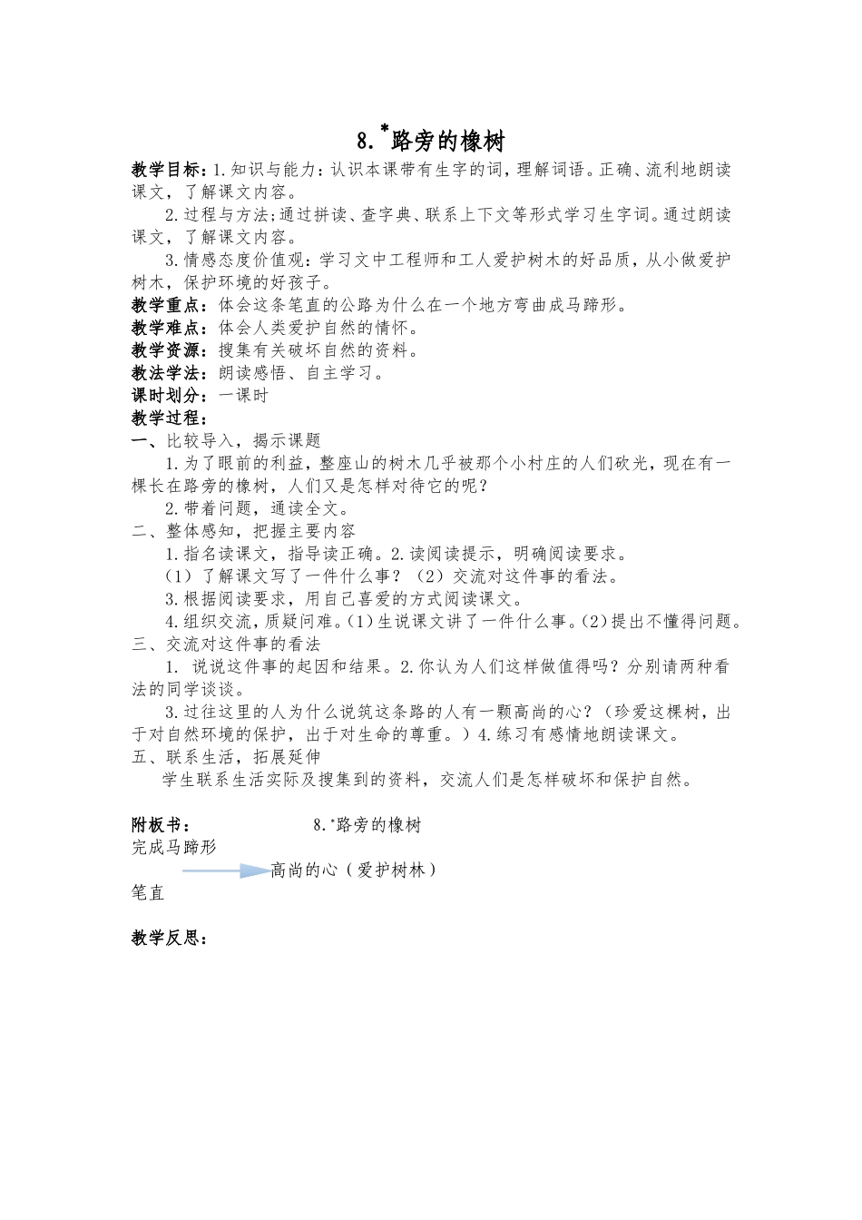 8《路旁的橡树》教学设计_第1页