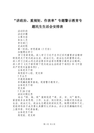 “讲政治、重规矩、作表率”专题警示教育专题民生生活会安排表