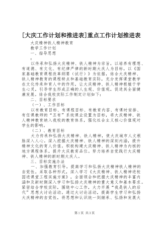 [大庆工作计划和推进表]重点工作计划推进表