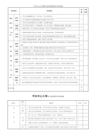 平水中心小学数学高效课堂教学评价标准