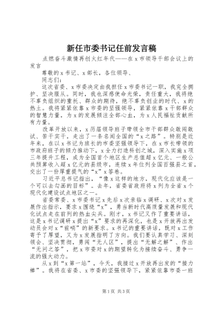 新任市委书记任前发言稿