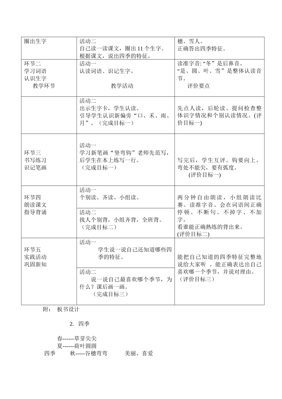 小学语文一年级上册《四季》教案_第3页