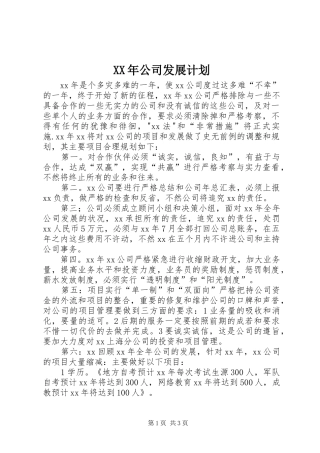 XX年公司发展计划