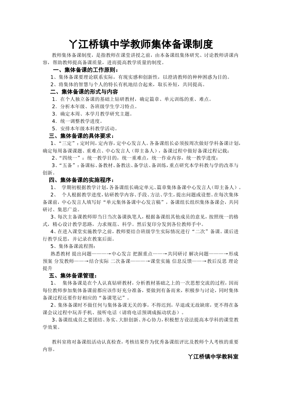 丫江桥镇中学教师集体备课制度_第1页