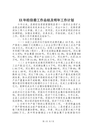 XX年经信委工作总结及明年工作计划