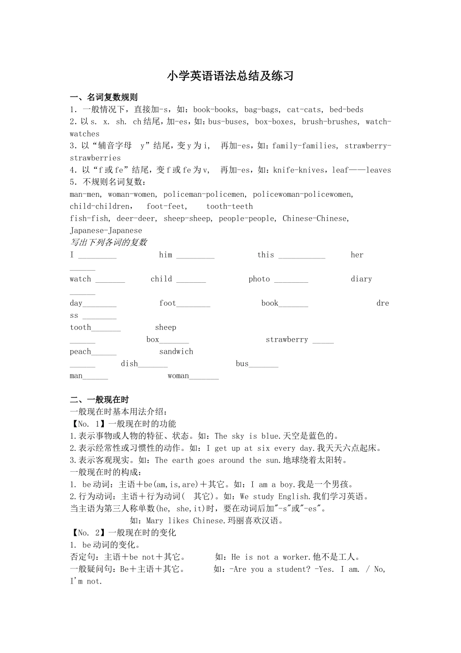 小学英语语法总结及练习_第1页