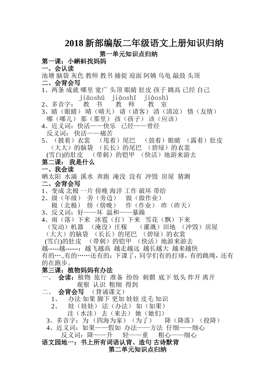 2018部编版二年级上册语文知识点归纳汇总(很全)_第1页