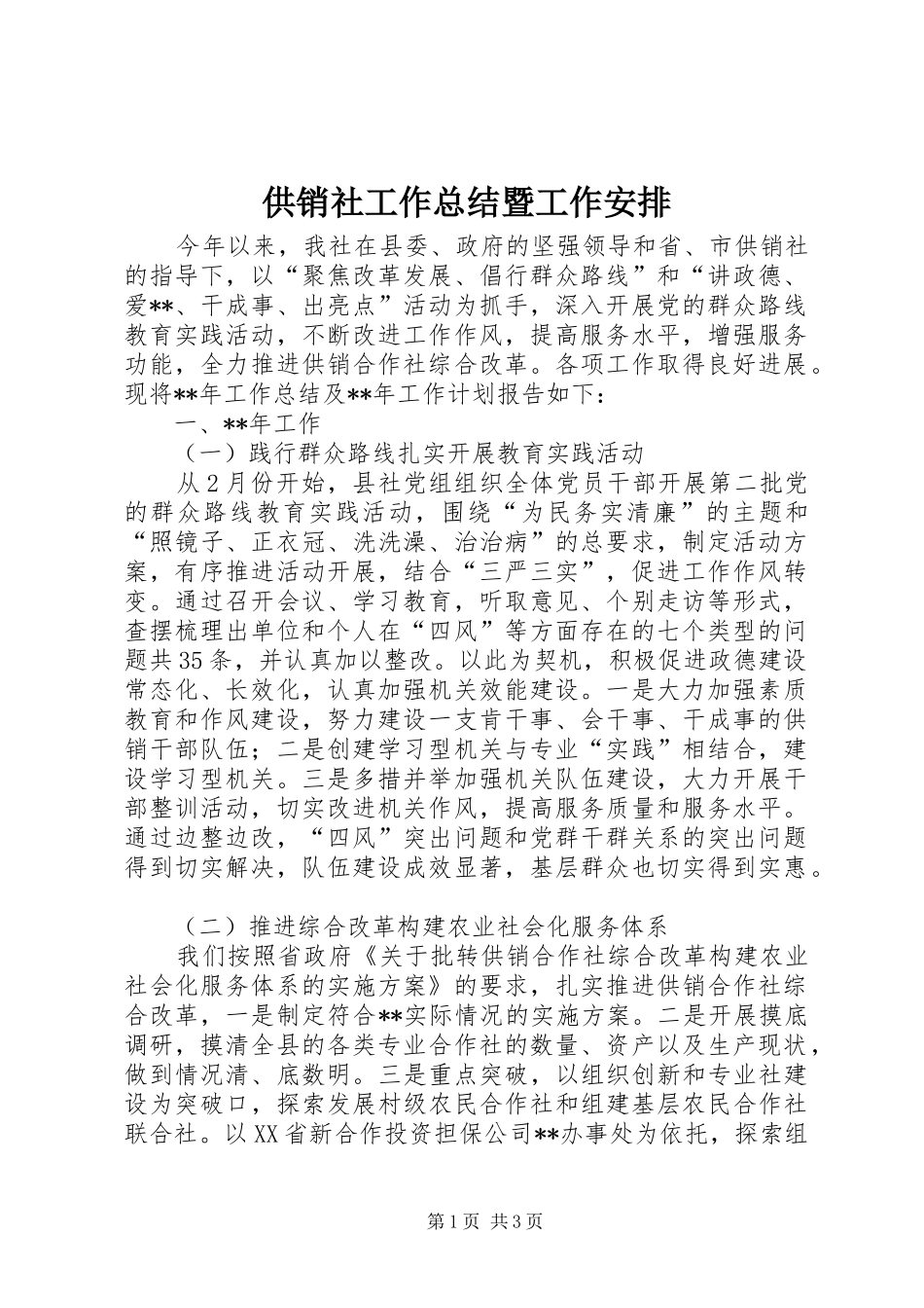 供销社工作总结暨工作安排_第1页
