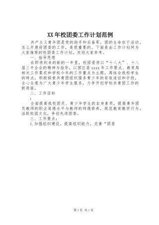 XX年校团委工作计划范例