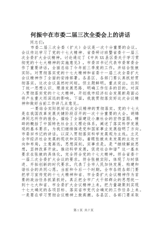 何振中在市委二届三次全委会上的讲话