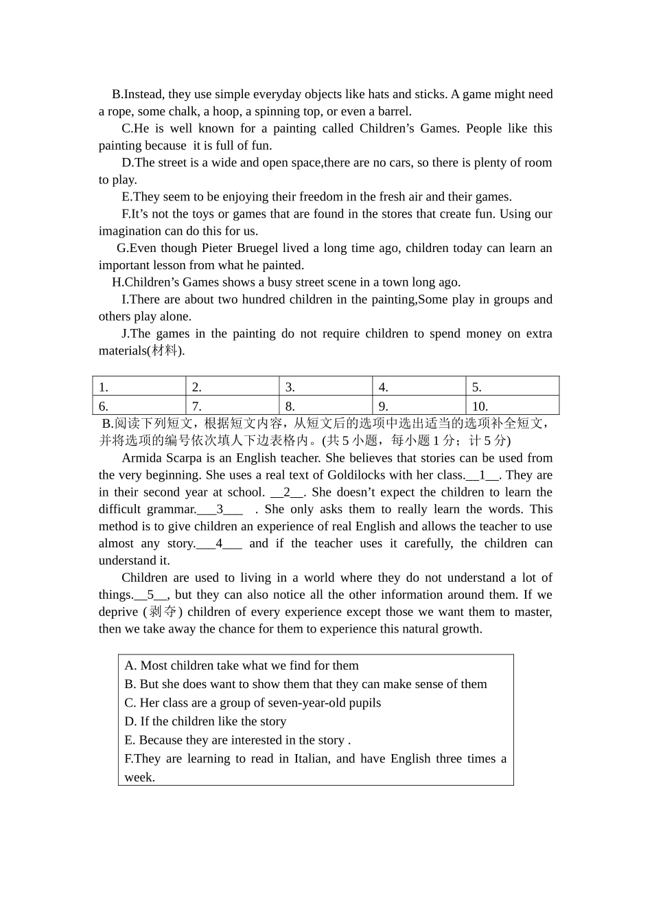 中考英语短文填空和阅读理解训练题（二）_第2页