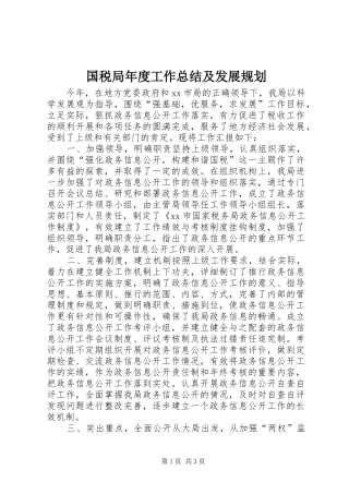 国税局年度工作总结及发展规划