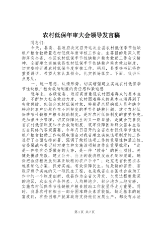 农村低保年审大会领导发言稿