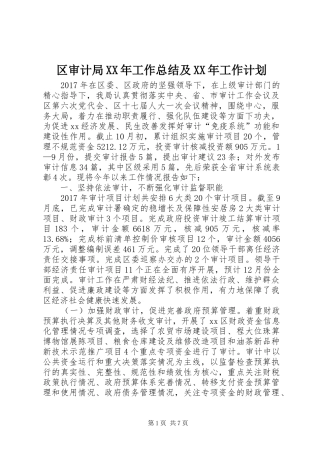 区审计局XX年工作总结及XX年工作计划