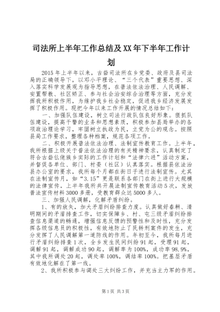 司法所上半年工作总结及XX年下半年工作计划