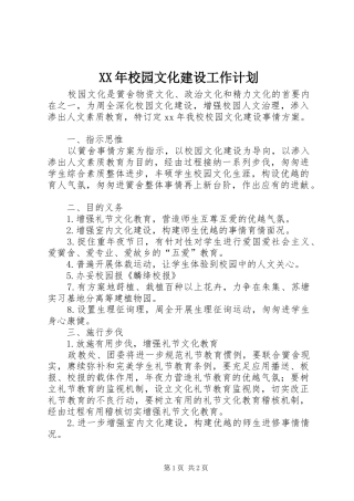 XX年校园文化建设工作计划