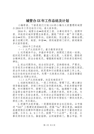 城管办XX年工作总结及计划