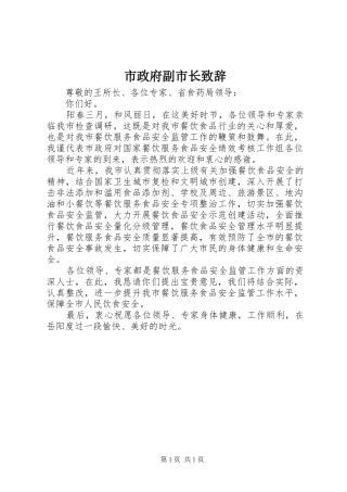 市政府副市长致辞