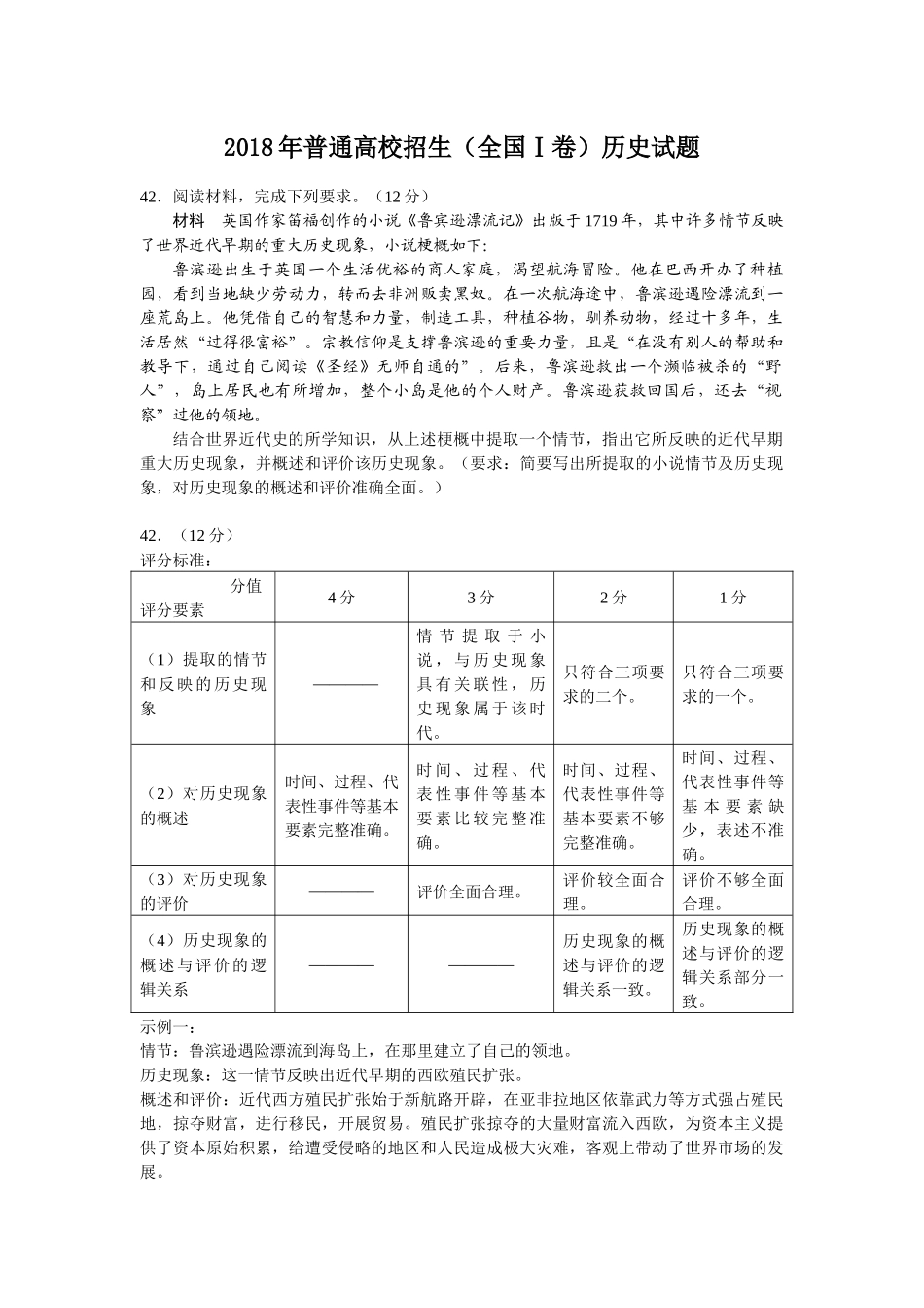 2018年高考历史全国I卷II卷Ⅲ卷42题(开放性试题)参考答案_第1页