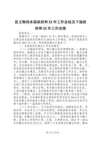 县文物局本届政府和XX年工作总结及下届政府和XX年工作安排
