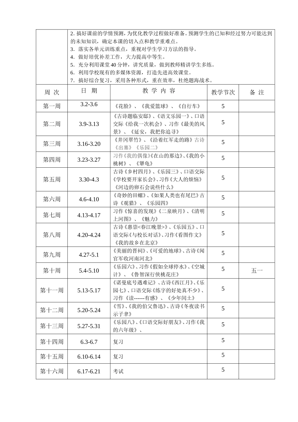 2015年春教学计划六1_第2页