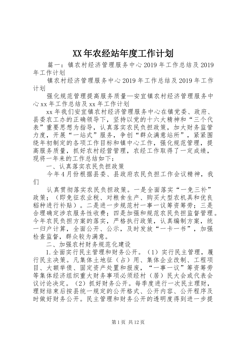 XX年农经站年度工作计划_第1页