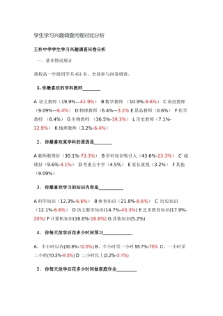 学生学习兴趣调查问卷对比分析