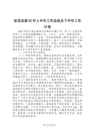 县发改委XX年上半年工作总结及下半年工作计划