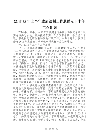 XX市XX年上半年政府法制工作总结及下半年工作计划