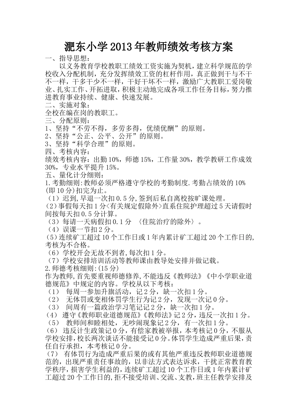淝东小学教师绩效考核方案_第1页