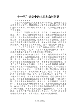 十一五”计划中的农业和农村问题_1