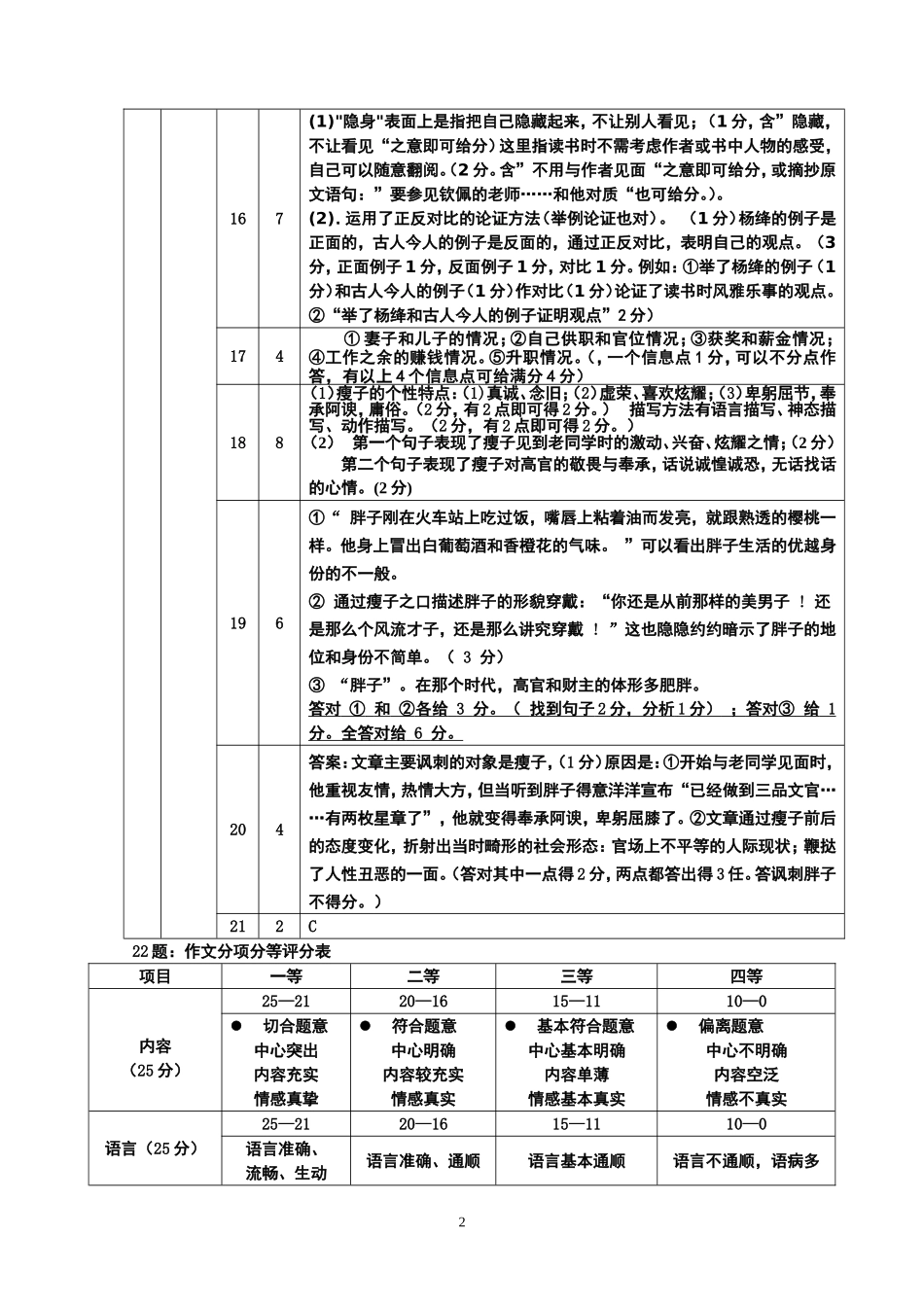 2012年从化市初中毕业班综合测试答案_第2页