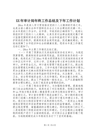 XX年审计局年终工作总结及下年工作计划