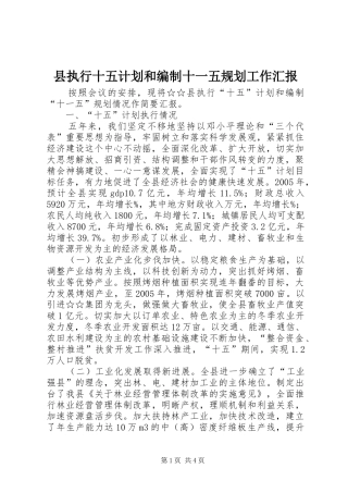 县执行十五计划和编制十一五规划工作汇报