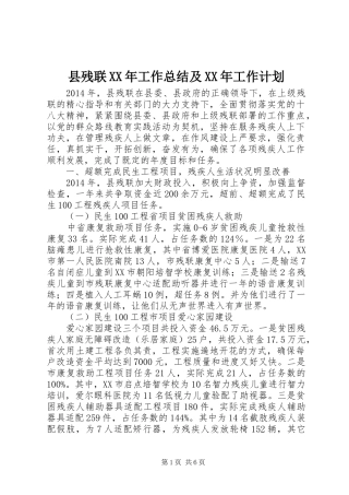 县残联XX年工作总结及XX年工作计划