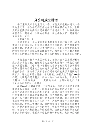 分公司成立讲话