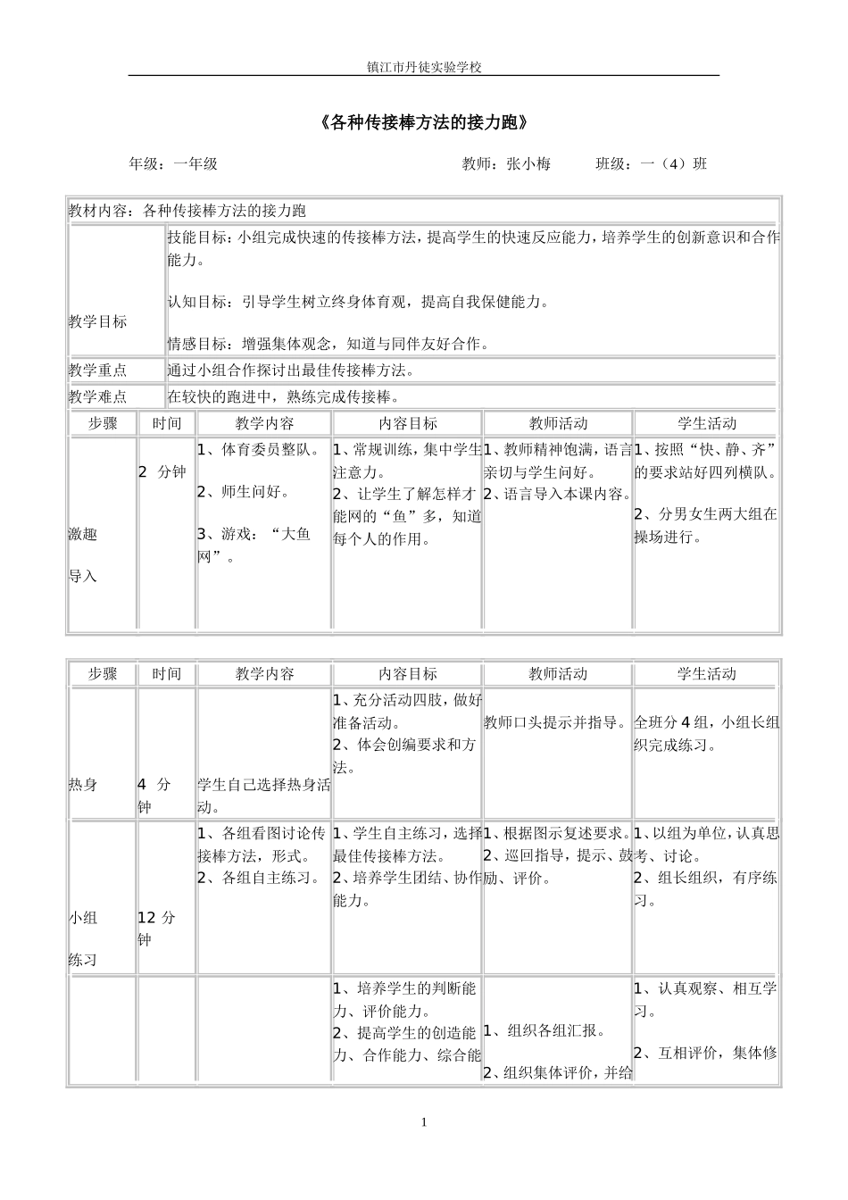 各种传接棒方法的接力跑_第1页