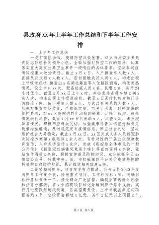 县政府XX年上半年工作总结和下半年工作安排