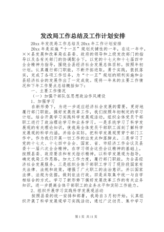 发改局工作总结及工作计划安排
