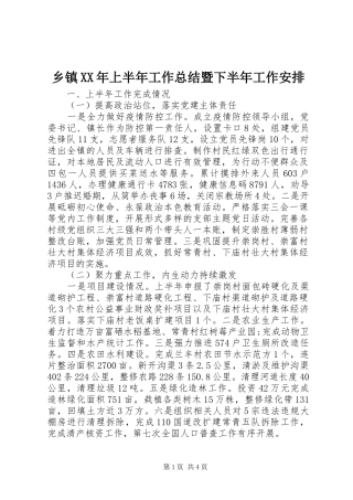乡镇XX年上半年工作总结暨下半年工作安排