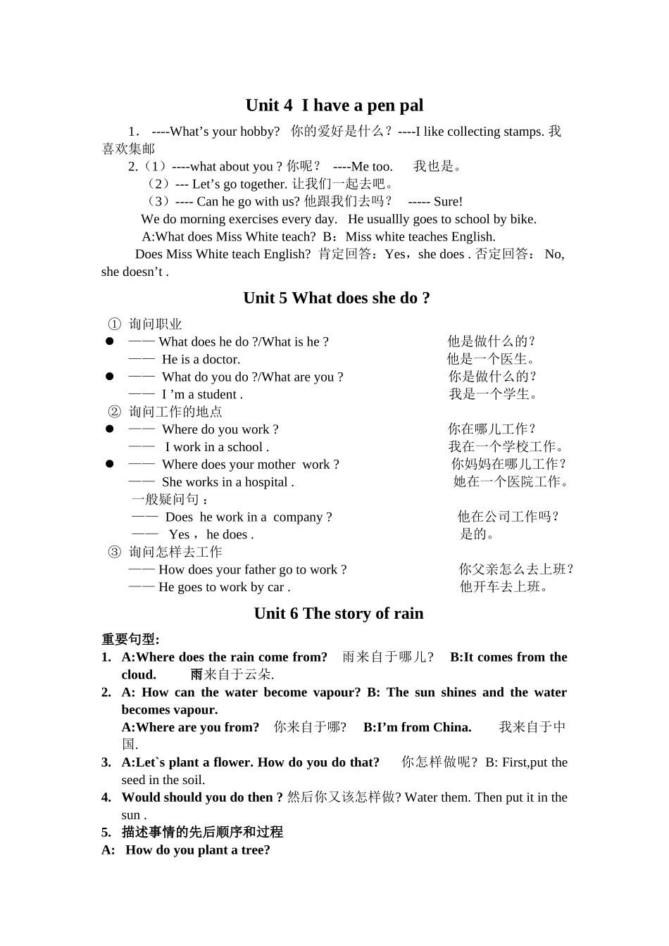 小学六年级英语上册4-6单元复习资料_第1页