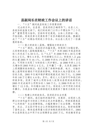 县副局长在财政工作会议上的讲话