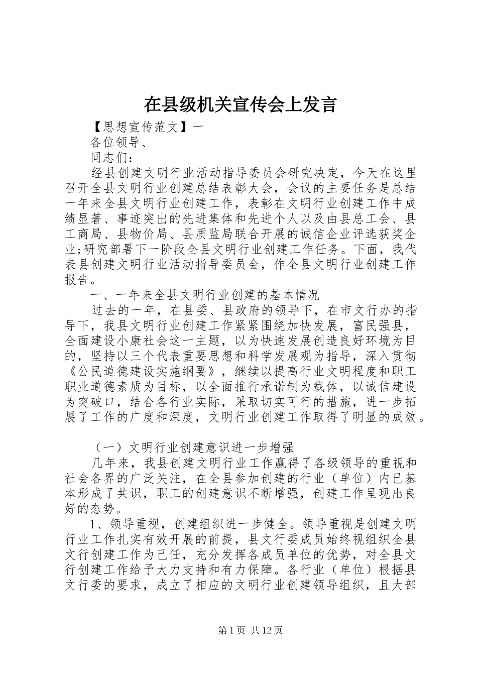在县级机关宣传会上发言_第1页