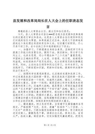 县发展和改革局局长在人大会上的任职表态发言