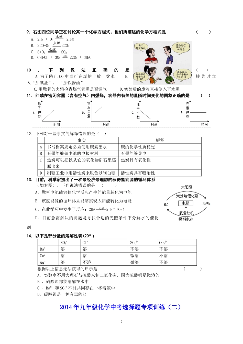 2014年九年级化学中考选择题专项训练_第2页