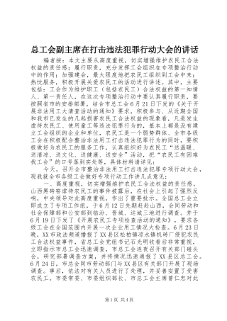 总工会副主席在打击违法犯罪行动大会的讲话