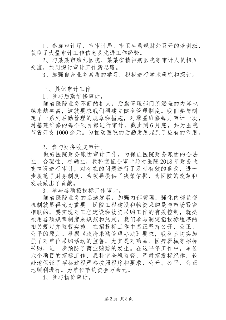 医院审计个人工作总结与计划范例_第2页