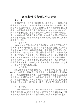 XX年精准扶贫帮扶个人计划