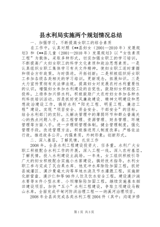 县水利局实施两个规划情况总结