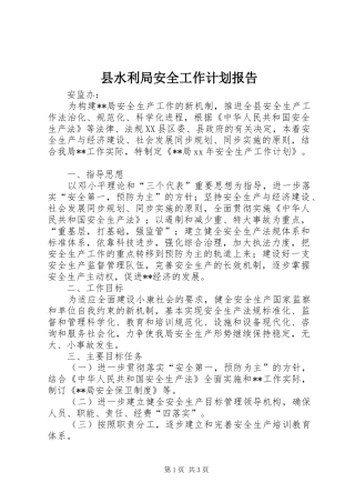 县水利局安全工作计划报告